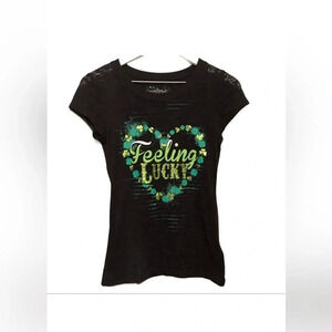 ST PATRICKS DAY EUC WOMENS BLACK GREEN TOPD TEE DHIRTS TOP T-SHIRT SHIRT SIZE S